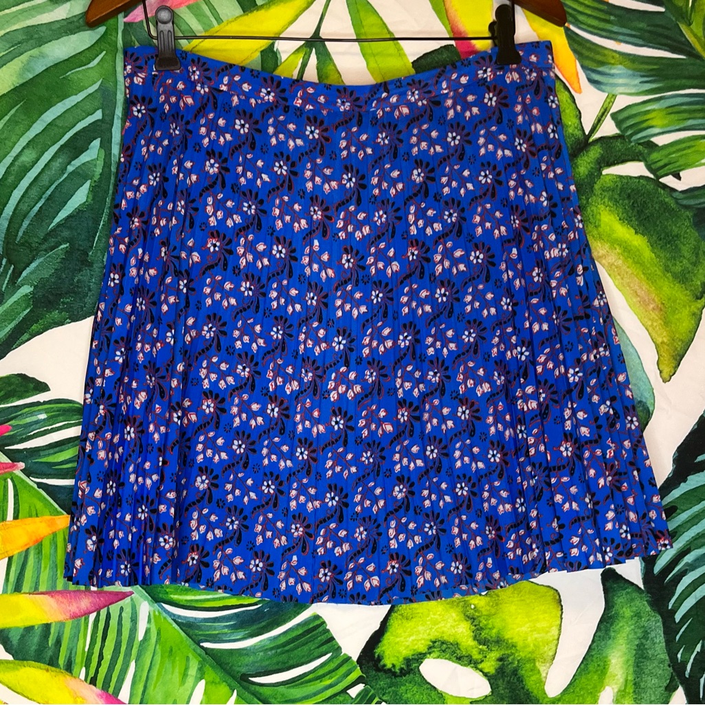 J. Crew 10 Dark Blue Red Floral Pleated Lightweight Spring Summer Preppy Skirt